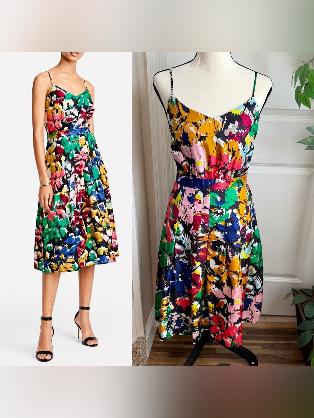 J.Crew Silk Abstract Brushstroke Pleated Dress Multicolor Sz 4P